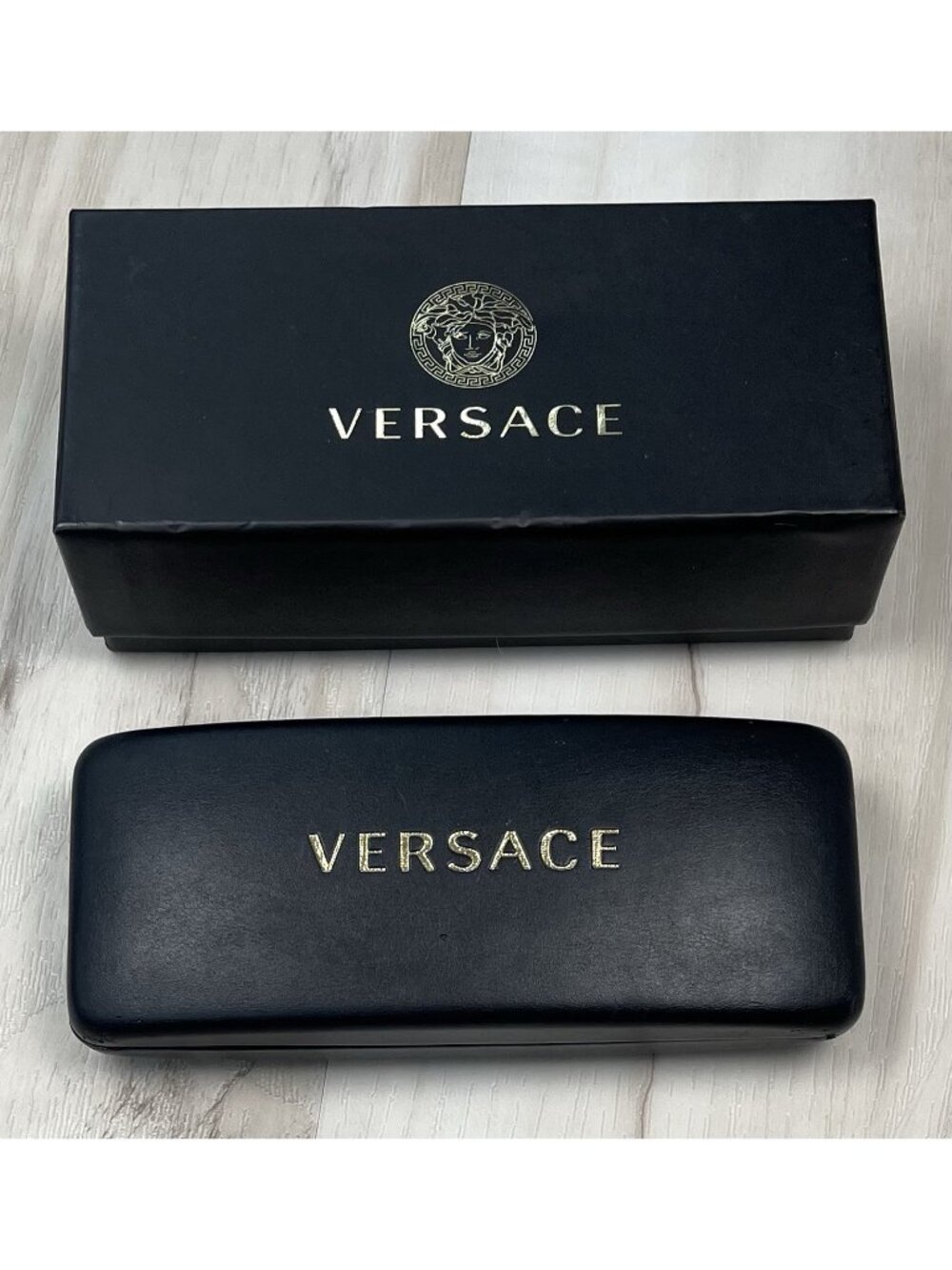 Genuine VERSACE Clamshell Hardside Glasses Eyeglass Case Box & Microfiber Cloth